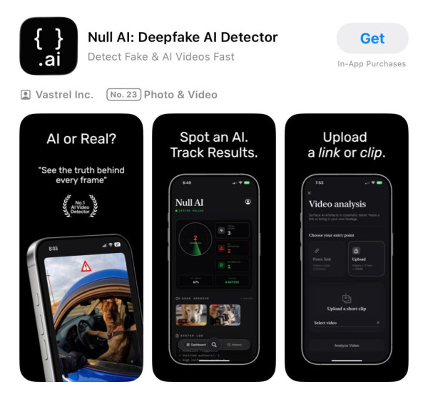 原價$288一年現變免費？ iPhone 必搶「Null AI」終身版限時免費！ 1 秒識破 Deepfake AI 影片、圖片