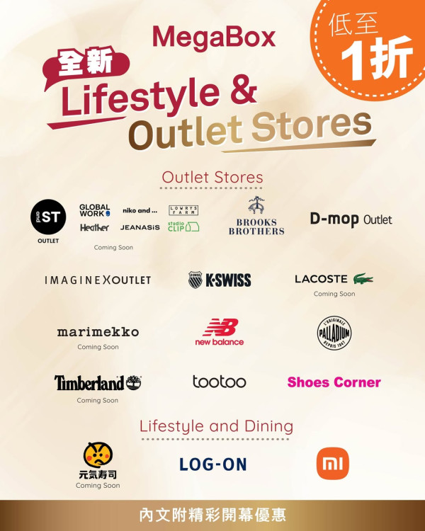 九龍灣MegaBox重裝大翻新！地下層變20+ Outlet專區低至1折起！LOG-ON都有進駐