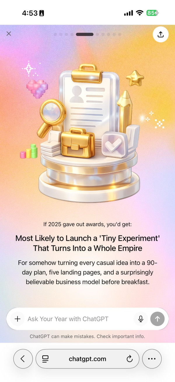 搶先免費體驗 ChatGPT 「2025 年度回顧」 即睇你嘅年度關鍵字