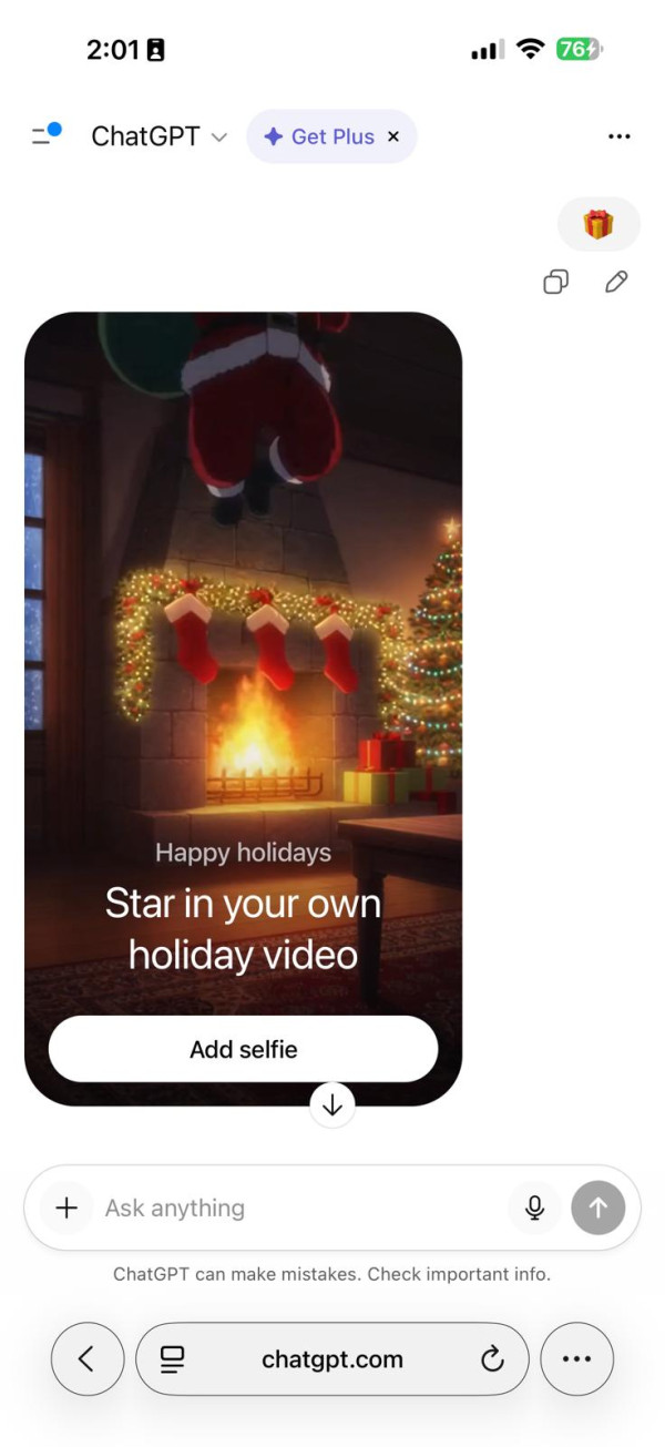  IG 洗版靠佢！ ChatGPT 聖誕限定「隱藏彩蛋」實測零門檻變身專屬影片【一張自拍+Emoji 就搞掂】