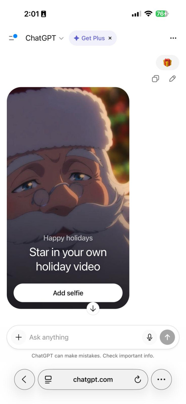  IG 洗版靠佢！ ChatGPT 聖誕限定「隱藏彩蛋」實測零門檻變身專屬影片【一張自拍+Emoji 就搞掂】