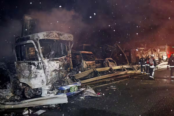 圖:產經新聞 有片!群馬縣高速公路56車連環相撞釀1死26傷 路面結冰成隱形殺手