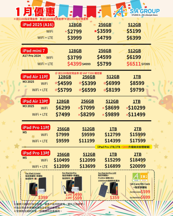 iPhone Apple Watch新年優惠 iPhone Air 88折送五地eSIM iPhone 17 MacBook Air iPad mini 減價