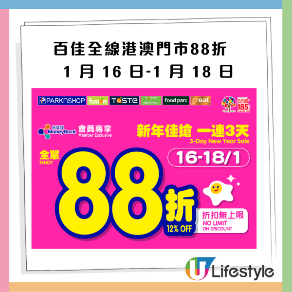 百佳優惠｜全線百佳一連3日88折！折後$10起買急凍水餃/點心/薯片零食/即食麵/廁紙！簡單一步領取優惠券