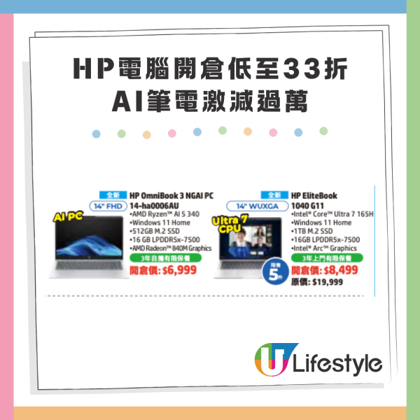 HP 九龍灣電腦開倉低至33 折 AI PC激減$10000 文書筆電$2999入手
