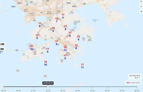 新界恐低見4度！天文台預測周二晚氣溫顯著下降　強烈季候風襲港連凍3日市區最低11度