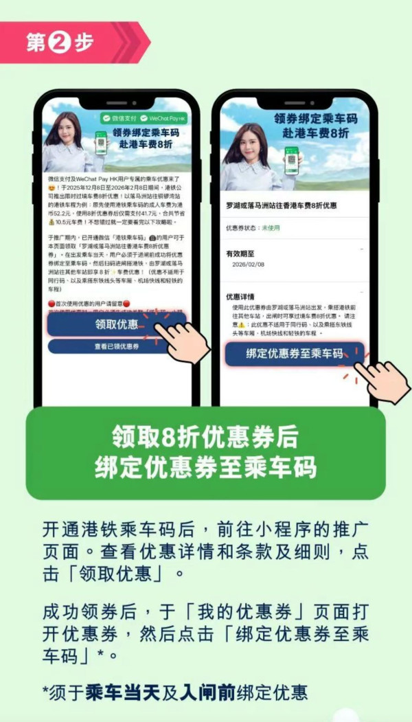 港鐵跨境乘車優惠8折！WeChat Pay HK派優惠券 羅湖/落馬洲返港適用！附4步領取+綁定教學