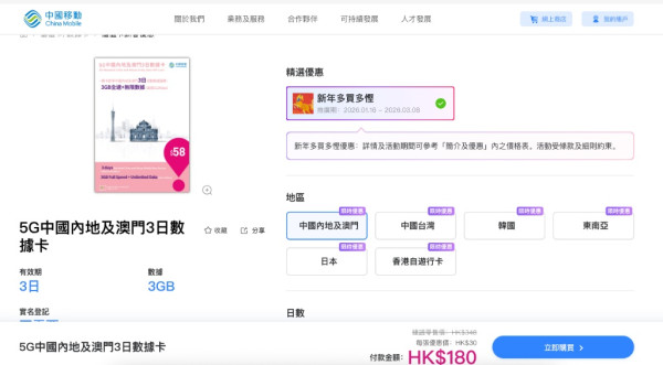 新年北上SIM卡低至$30 日韓台5G數據卡58折起 多買多平【附購買連結】