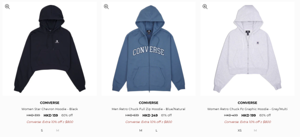 Converse激罕開倉低至4折！平底鞋/高筒鞋/厚底鞋$159起！棒球外套/風褸/運動外套/羽絨激減$600！