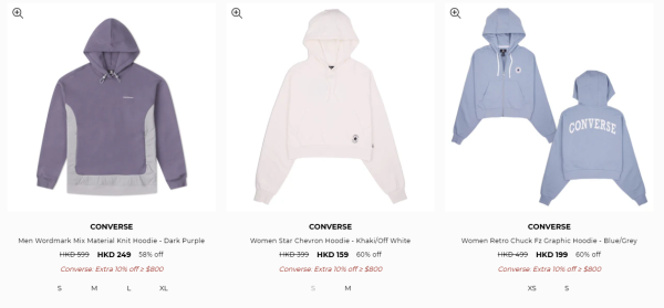 Converse激罕開倉低至4折！平底鞋/高筒鞋/厚底鞋$159起！棒球外套/風褸/運動外套/羽絨激減$600！