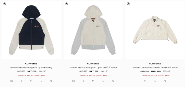 Converse激罕開倉低至4折！平底鞋/高筒鞋/厚底鞋$159起！棒球外套/風褸/運動外套/羽絨激減$600！