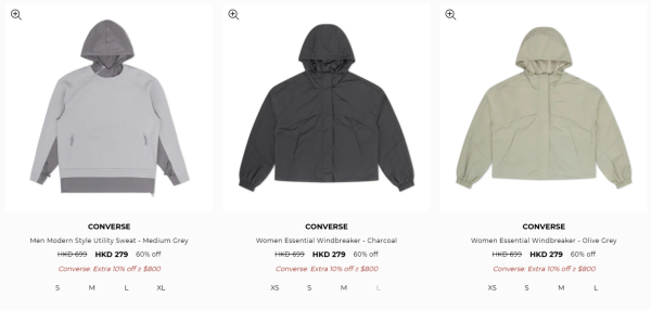 Converse激罕開倉低至4折！平底鞋/高筒鞋/厚底鞋$159起！棒球外套/風褸/運動外套/羽絨激減$600！