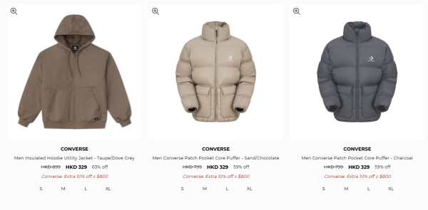 Converse激罕開倉低至4折！平底鞋/高筒鞋/厚底鞋$159起！棒球外套/風褸/運動外套/羽絨激減$600！