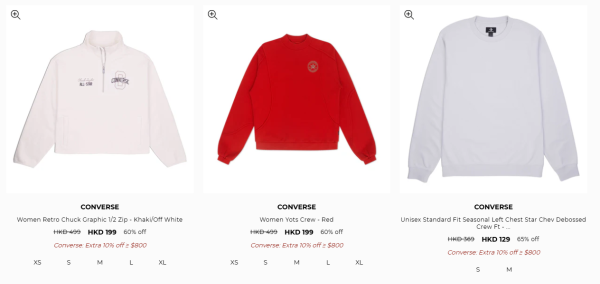 Converse激罕開倉低至4折！平底鞋/高筒鞋/厚底鞋$159起！棒球外套/風褸/運動外套/羽絨激減$600！