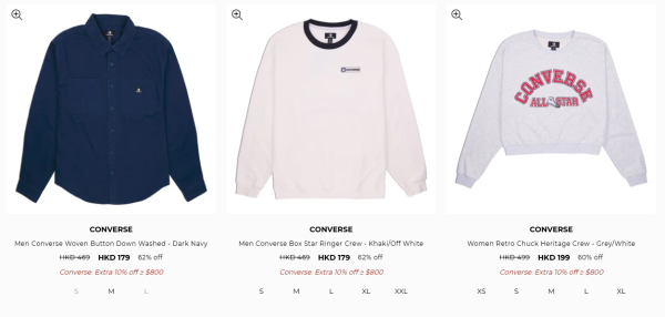 Converse激罕開倉低至4折！平底鞋/高筒鞋/厚底鞋$159起！棒球外套/風褸/運動外套/羽絨激減$600！