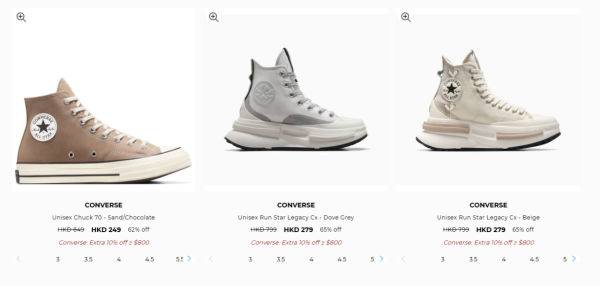 Converse激罕開倉低至4折！平底鞋/高筒鞋/厚底鞋$159起！棒球外套/風褸/運動外套/羽絨激減$600！