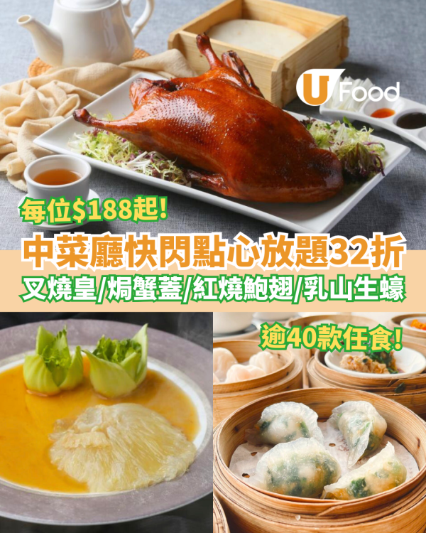 放題優惠｜中菜廳「海雲天」片皮鴨點心放題32折激減！人均$188起食足逾40款／送紅燒鮑翅+乳山生蠔+叉燒皇 (附預訂攻略)