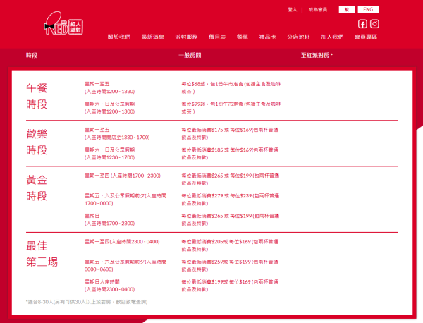 Red MR收費價錢（圖片來源︰Red MR）