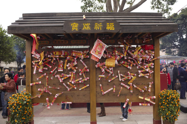 大埔林村許願樹拋寶牒許願(圖片來源︰香港自遊樂在18區)