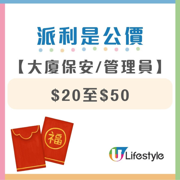 派利是公價2026︰保安/茶樓侍應/清潔工等