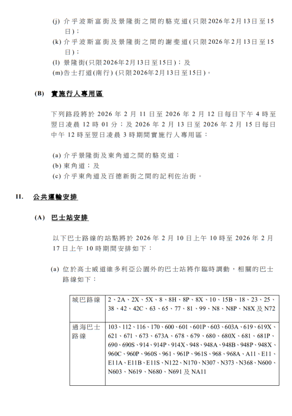 ​維園年宵2026特別交通安排（圖片來源︰運輸署）