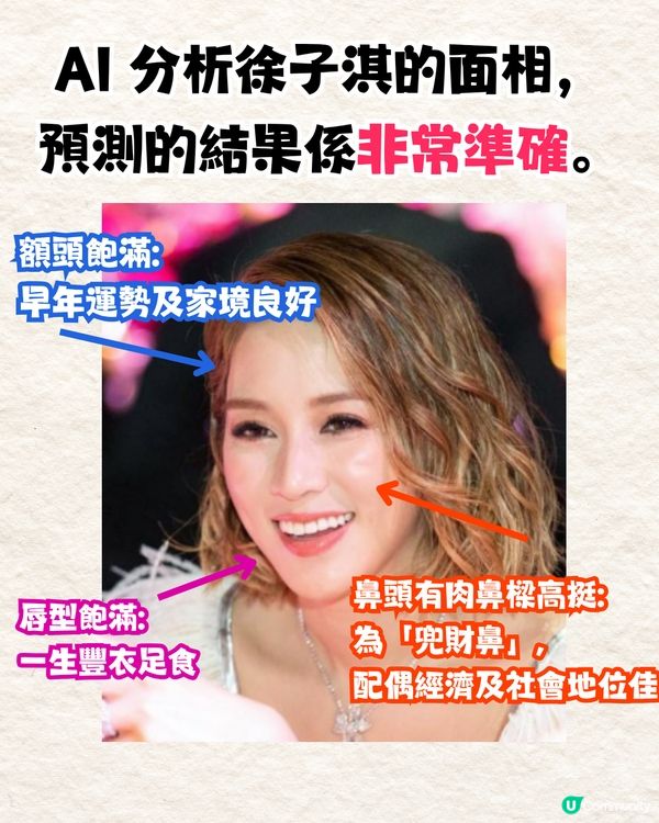 AI睇相攻略｜名人實測面相運勢分析！徐子淇「貴婦相」注定嫁入豪門準到驚