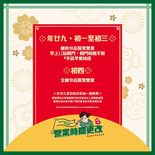 大年初一餐廳｜各大餐廳農曆新年營業時間一覽！牛角、壽司郎照常營業／譚仔分店收加1服務費