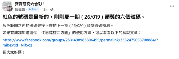 江恩螺旋四方圖預期下期號碼（圖片來源︰FB@齊齊研究六合彩！）