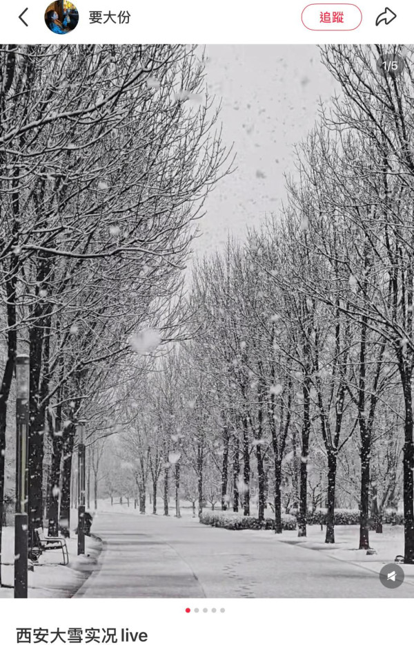 「一日過四季」西安氣溫暴跌20度突暴雪 (圖:小紅書) 「一日過四季」西安氣溫暴跌20度突暴雪 (圖:小紅書)