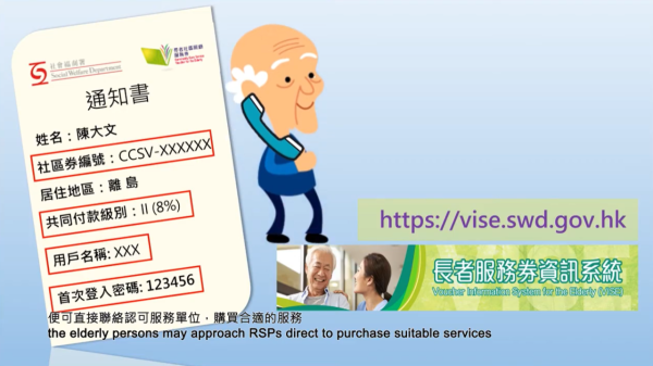 如何申請及使用長者社區照顧服務券（圖片來源︰YouTube@社會福利署 Social Welfare Department）