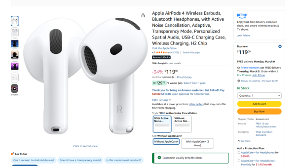 AirPods 4 驚現 66 折！兩款型號齊劈價【點擊連結即買】
