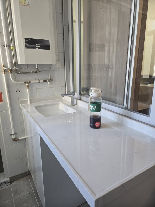 露台巧妙結合洗手盆與洗衣機。（圖片來源：Facebook@香港公營房屋討論區）