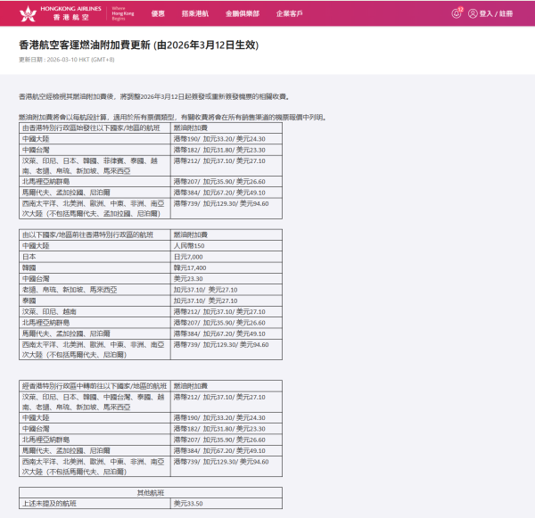 照片來源：香港航空官方網站