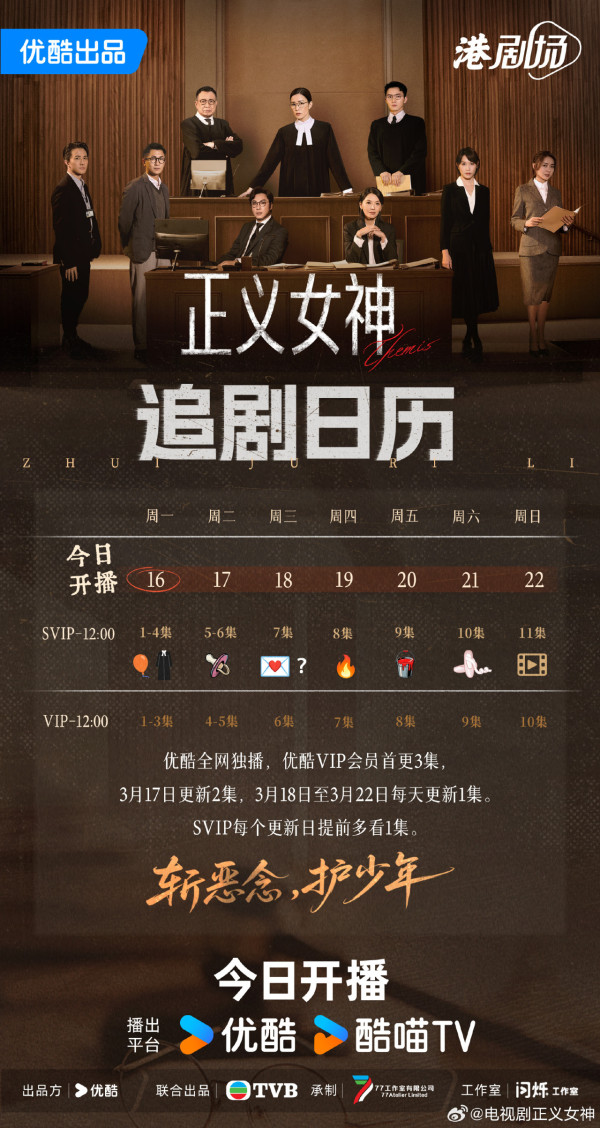 正義女神優酷港劇場｜內地集數更新/追劇日曆/率先播劇情6大必睇看點