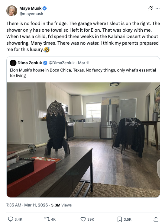 全球首富馬斯克住所曝光！無豪宅只住小屋？母親留宿要瞓車庫 揭兒子2大「清貧式」日常