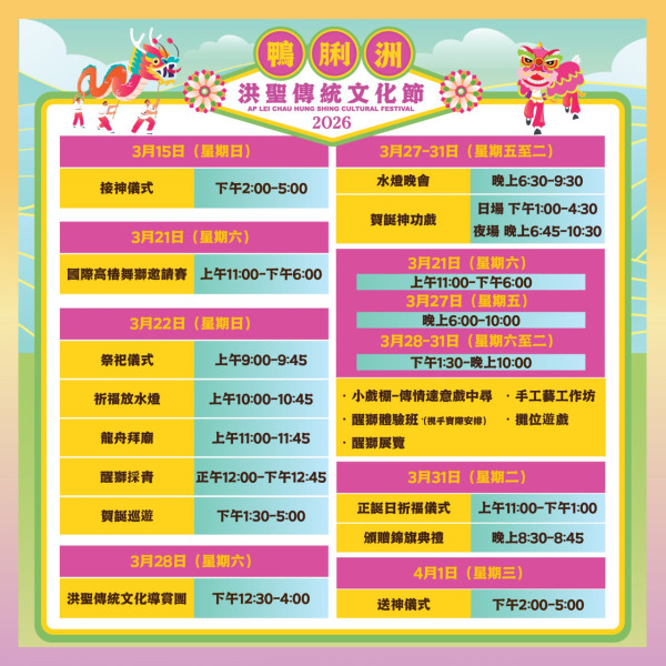 周末好去處|鴨脷洲洪聖傳統文化節 免費醒獅體驗班+試穿戲服/頭飾/道具 必參加水燈晚會!預先登記送祈福水燈