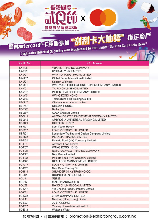 香港國際試食節暨優質食品博覽2026（圖片來源︰FB@香港國際試食節 Hong Kong International Food Tasting Festival）