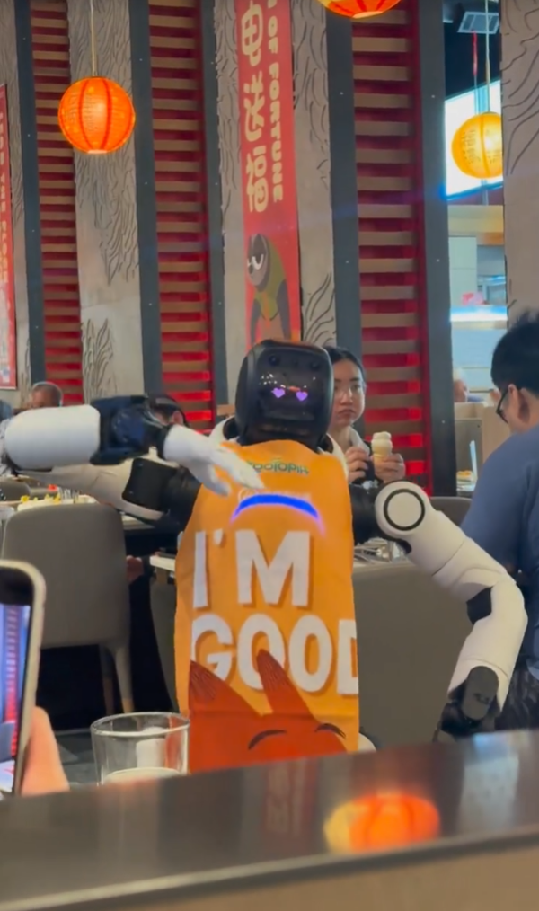 【有片】美國海底撈機械人表演變「拆場」？失控拍枱倒瀉碗碟遭3店員「制伏」　網民：智能叛變