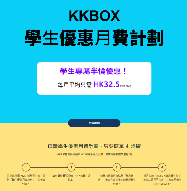 KKBOX學生優惠月費計劃（圖片來源︰KKBOX）