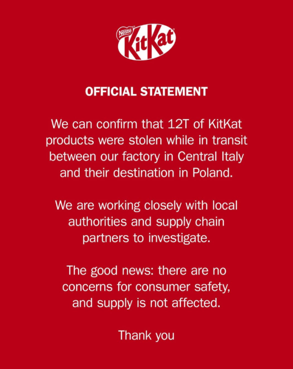復活節奇案 | 現實版「朱古力大盜」逾41萬條KitKat離奇失蹤 雀巢幽默回應