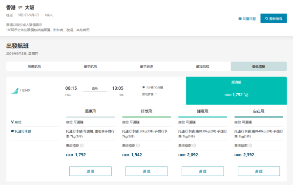 大灣區航空GBA大阪限時機票優惠！連稅千9起包20KG行李 