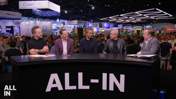 早前黃仁勳在《All-In Podcast》節目中談及AI與機器人發展。圖片來源：All-In Podcast