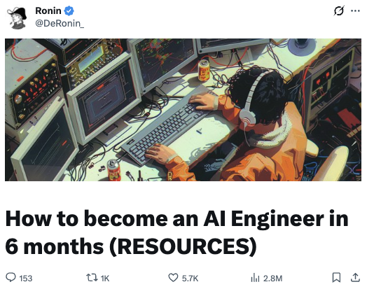 AI神人教路6個月極速轉行工程師（截圖：X）