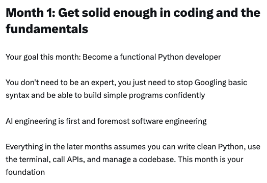 AI神人教從零開始 只需6個月極速轉行做工程師（截圖：X）