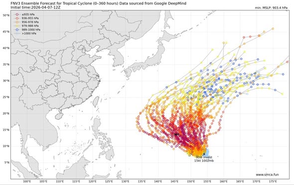 4月打風？首個超強颱風「森拉克」恐本周生成 各國預測路徑曝光對港影響