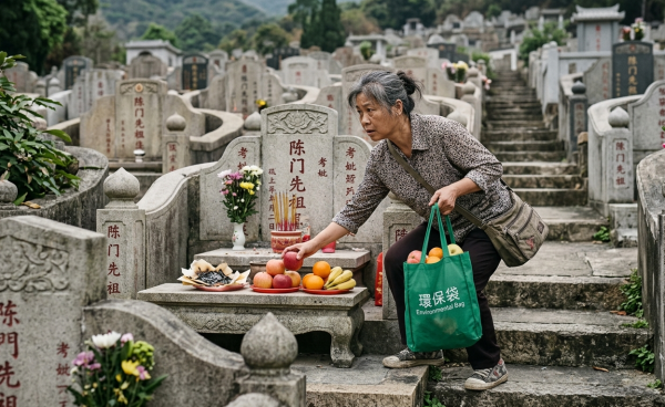 港人清明拜山驚見「墳場老鼠」!大媽自備環保袋偷一物遭斷正!網民猜測「戰利品」去向 料高價轉售