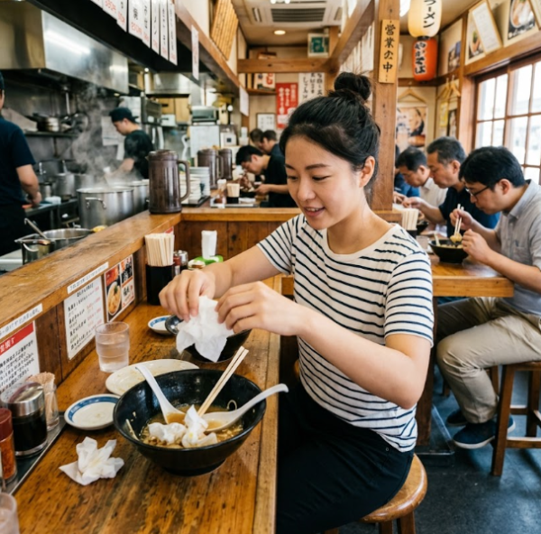遊日食拉麵紙巾丟落碗恐犯法！律師揭曉定罪關鍵 用過的紙巾應如何處理？ 