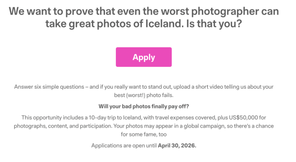 冰島航空招募「全球最差攝影師」！獲選即享免費冰島10日遊  包機票酒店再送40萬獎金 