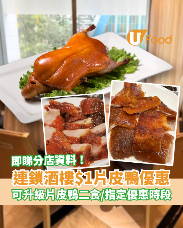 連鎖酒樓突發狂劈$1片皮鴨！$1歎京式烤鴨＋加錢升級二食／指定分店及優惠時段