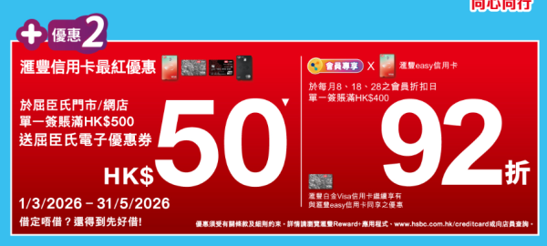 屈臣氏全場無門檻88折 滙豐卡額外92折/大派$140優惠券/洗頭水買一送一